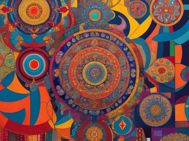 Cultural Influences in Abstract Art - An abstract artwork with vibrant colors and intricate patterns inspired by different cultures - Abstract Art Caffeine